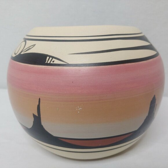 Judy Bikhorse Navajo Pottery Vase Planter Desert Rocks Sunset Tribal Natural - Picture 4 of 10